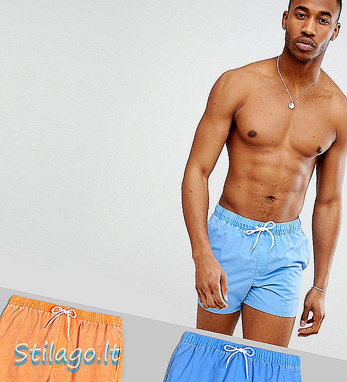 ASOS DESIGN Swim Shorts 2-pakkaus sinisessä ja oranssissa happopesussa lyhyessä mittapakkauksessa