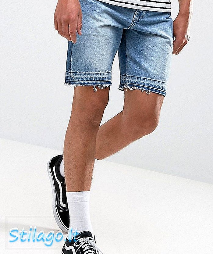 ASOS - Short en jean bleu délavé moyen avec détails coupés-cousus