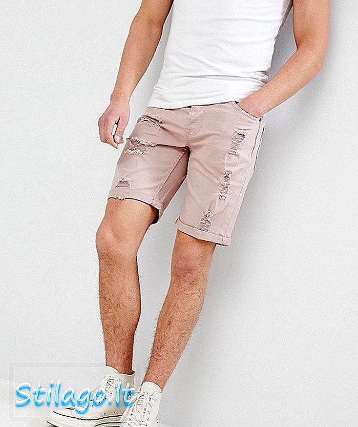 Only & Sons Coloured Denim Shorts With Distressing-Pink