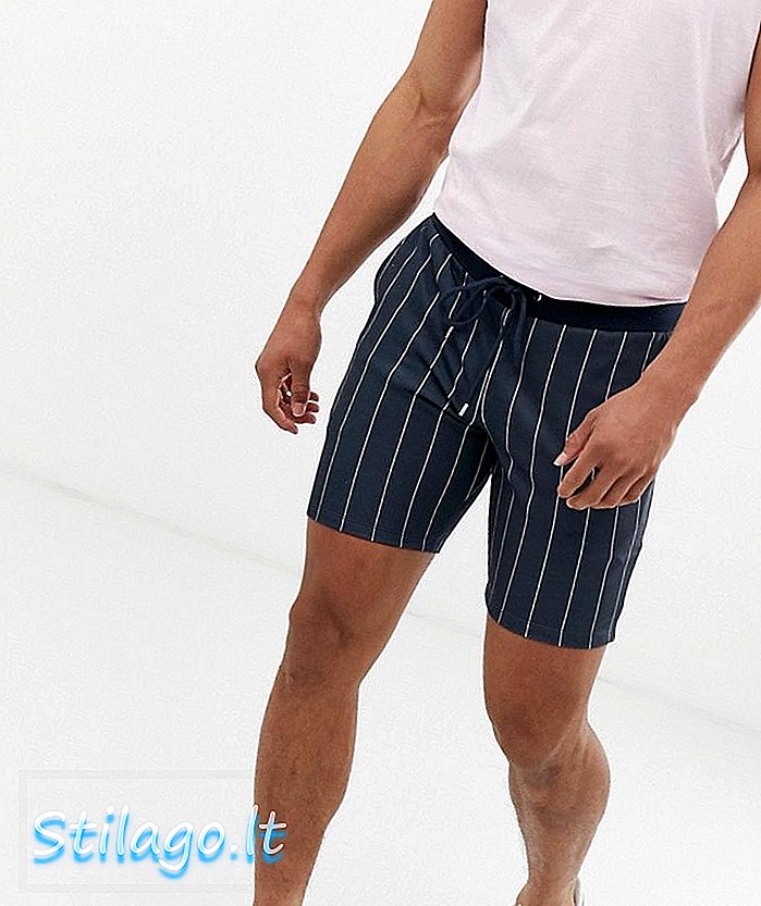 ASOS DESIGN - Pantaloncini skinny in tricot di poliestere coordinati di lunghezza ridotta con gessato blu scuro