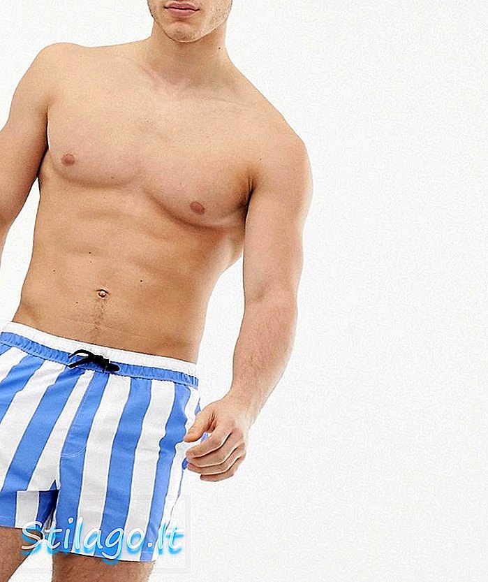 מכנסי שחייה של ASOS DESIGN בפסים כחולים ולבנים באורך קצר - רב