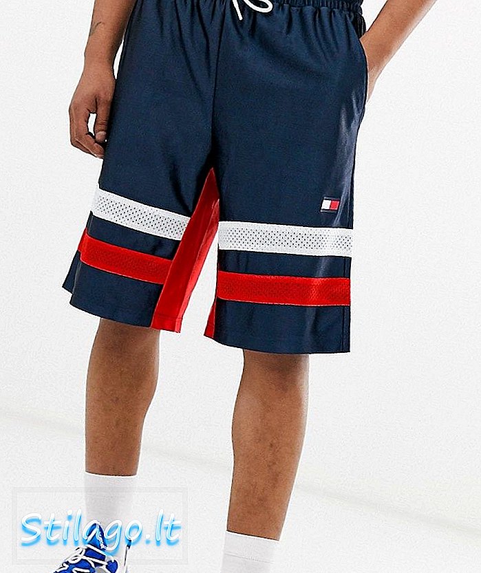 Tommy Sports logo calções de basquetebol em azul marinho