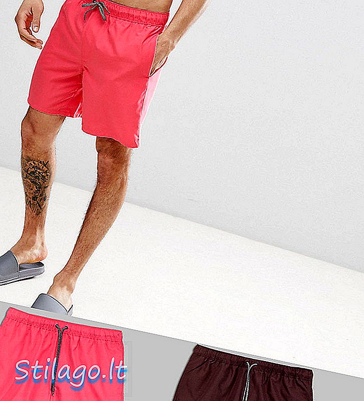 ASOS DESIGN Pantalons curts de natació 2 Pack en estalvi de multiplicacions de color rosa i marró de longitud mitjana