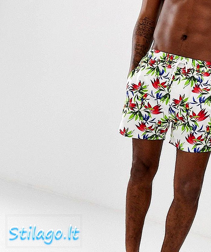 boohooMAN swimshorts beyaz tropikal baskı ile