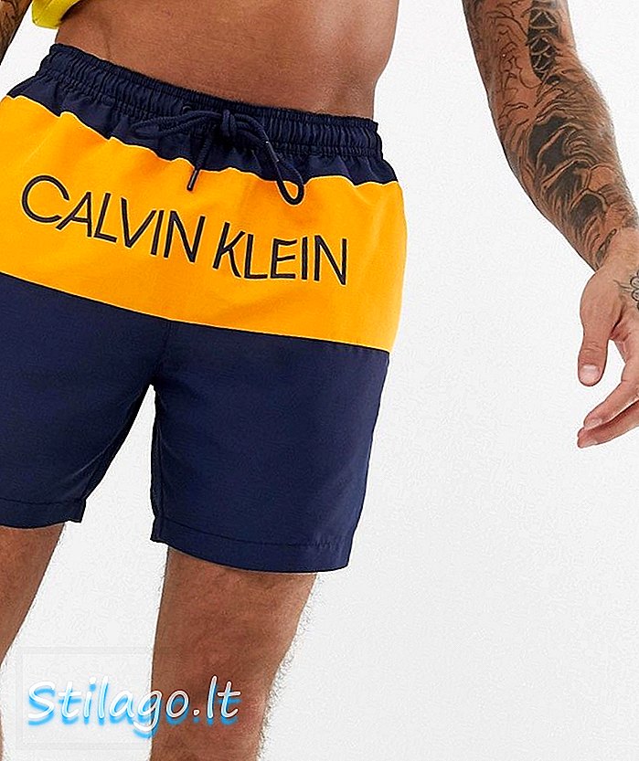 Calvin Klein calções de banho com logotipo de posicionamento na marinha