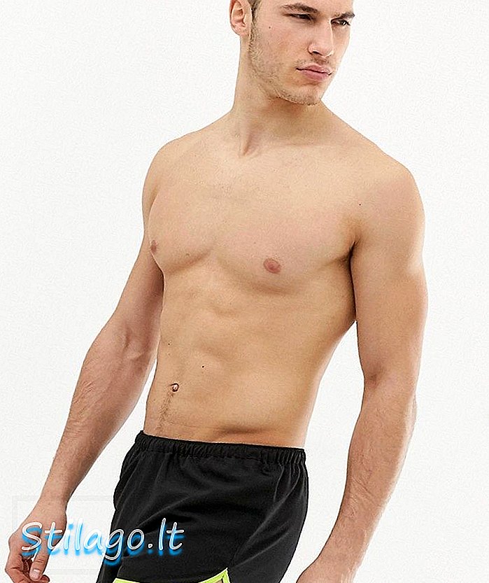 Á hậu thiết kế ASOS quần short bơi màu đen với ràng buộc màu xanh neon
