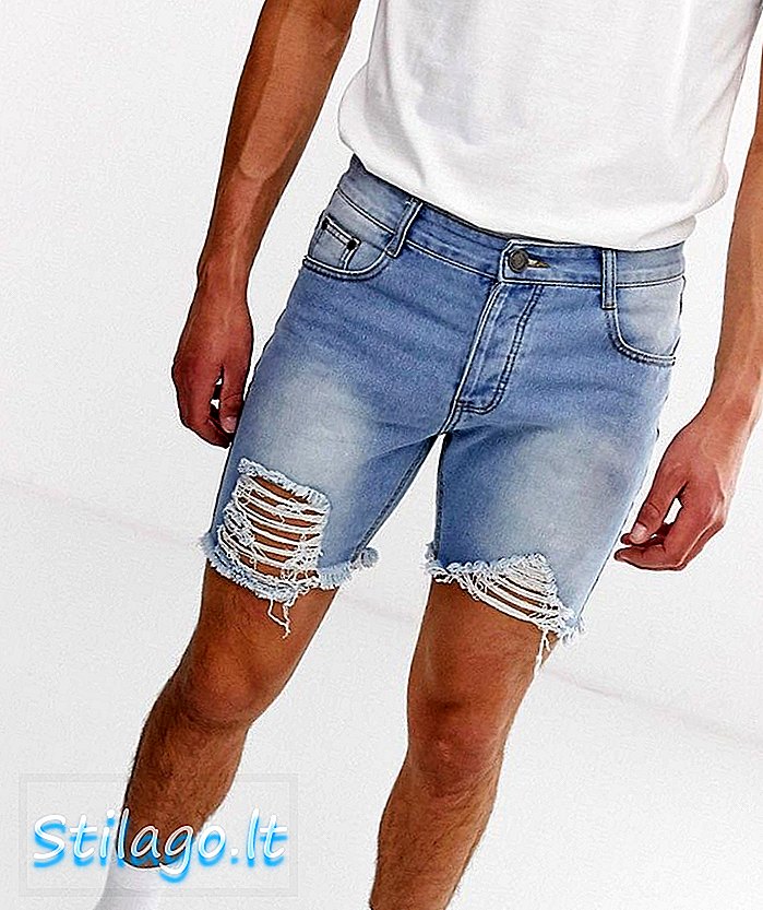 מכנסי ג'ינס דקים של boohooMAN בצבע כחול עם קרעים