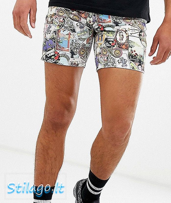 ASOS DESIGN denim shorts i postkorttrykk i kortere lengde-hvit