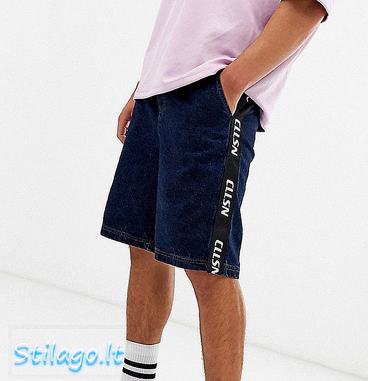COLLUSION denim shorts med kollisjonstaping-blå