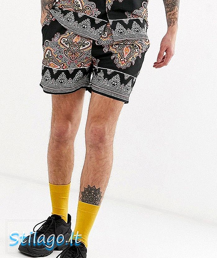 boohooMAN quần short co-ord in paisley-Orange