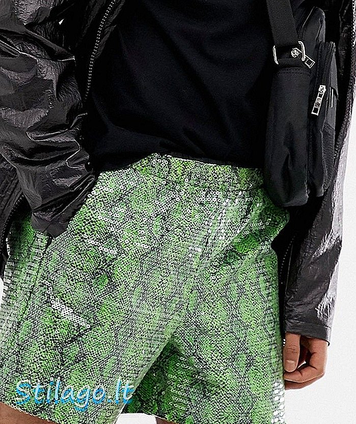 ASOS DESIGN festivalens smala shorts med ormtryck i paljetter-grönt