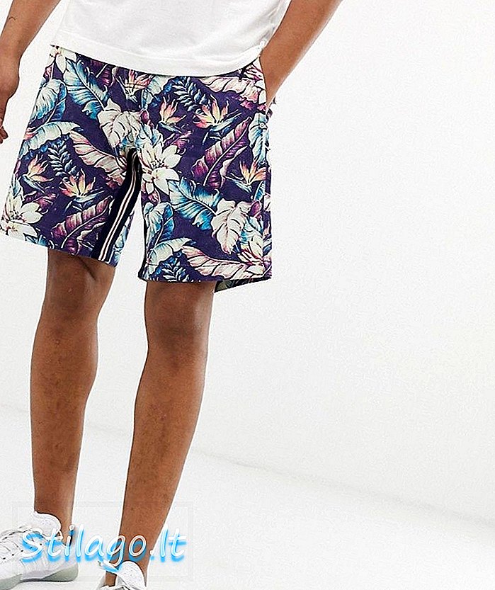 Replay dunkle Hibiskus-Shorts mit Blumendruck mit sportlichen Streifen-Navy