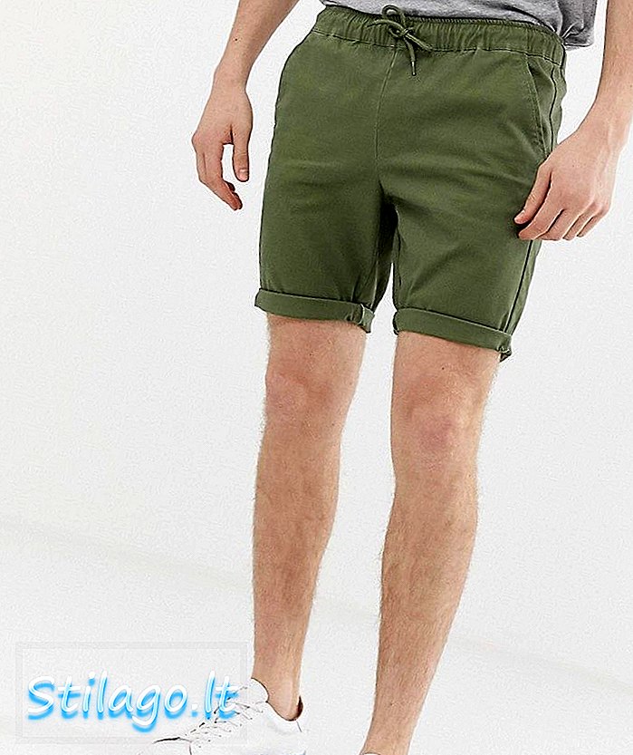 ASOS DESIGN Skinny Chino Shorts mit elastischer Taille in Khaki-Grün