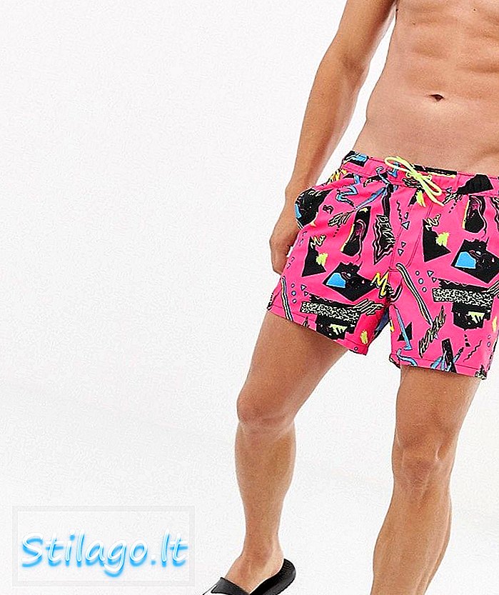 ASOS DESIGN, pantalons curts de bany amb un disseny retro brillant de curta durada rosa