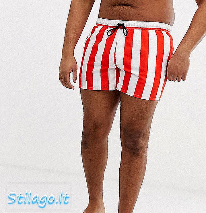 ASOS DESIGN Plus celana pendek berenang dalam garis pendek merah & putih-Multi