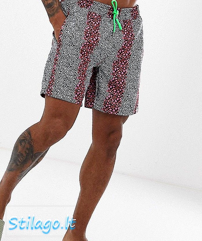Hunky Trunks Shorts de baño mezclados con estampado de cebra en longitud media-Multi