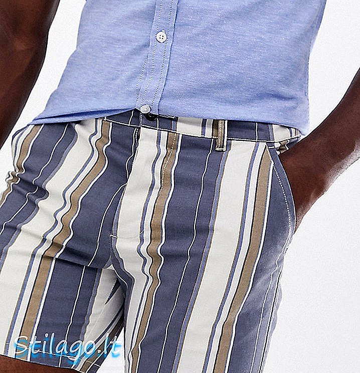 ASOS DESIGN Visoke mršave kraće kratke hlače u ispranoj prugasto-sivoj boji