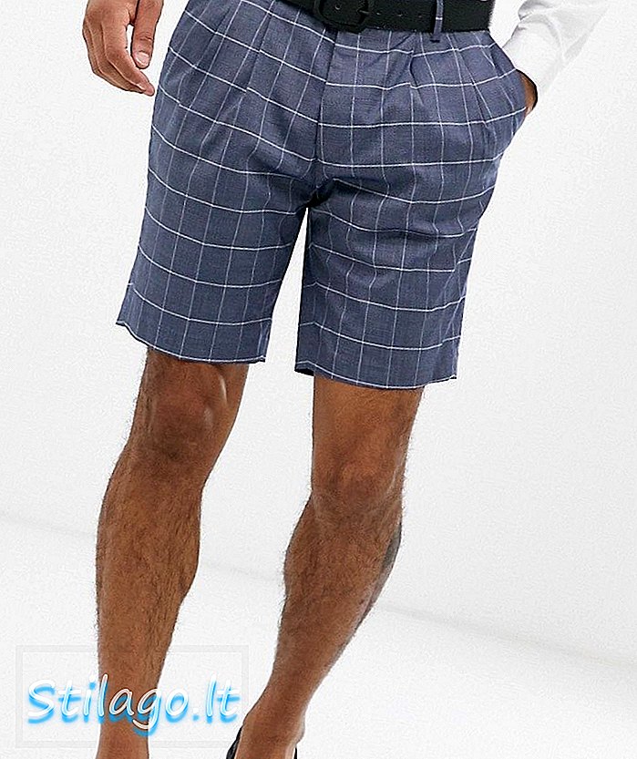 ASOS THIẾT KẾ quần short phù hợp mỏng trong vải lanh màu xanh kiểm tra