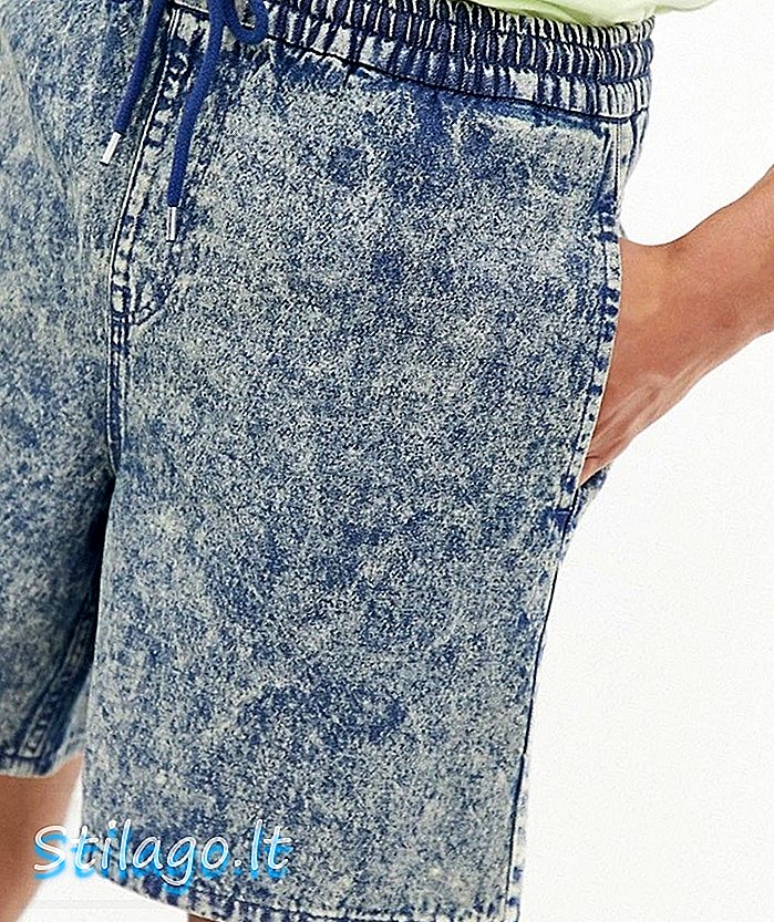 „ASOS DESIGN“ džinsiniai trumpi šortai su elastiniu juosmeniu rūgščioje skalbimo mėlynoje