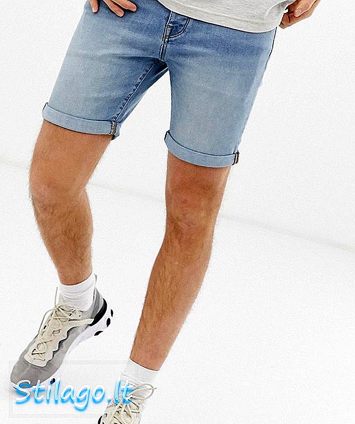 Pantalons curts de denim de Homme seleccionats en blau rentat de color blau rentat regularment