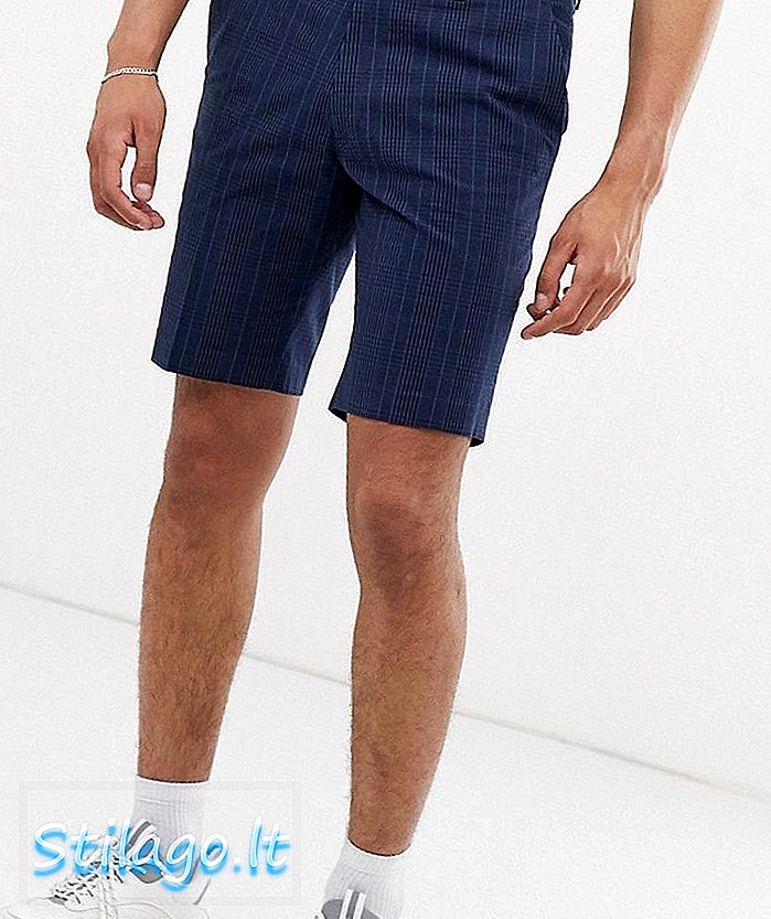 ASOS DESIGN slim shorts curtos mid em azul marinho com cheque