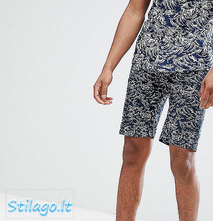 Bellfield Chino Short With Wave Print-Navy