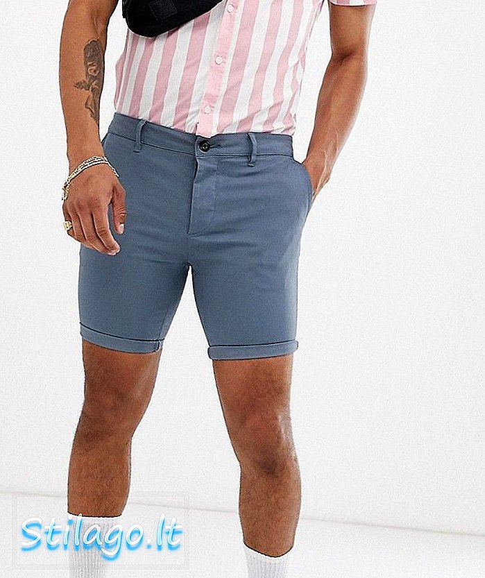 ASOS DESIGN Skinny Chino Shorts in Sturmgrau-Blau