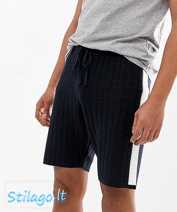 ASOS DESIGN stickade texturerade shorts med sidoränder i marinblå