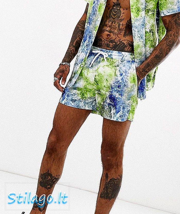 boohooMAN swimshorts co-ord in pastel tiee-Blue