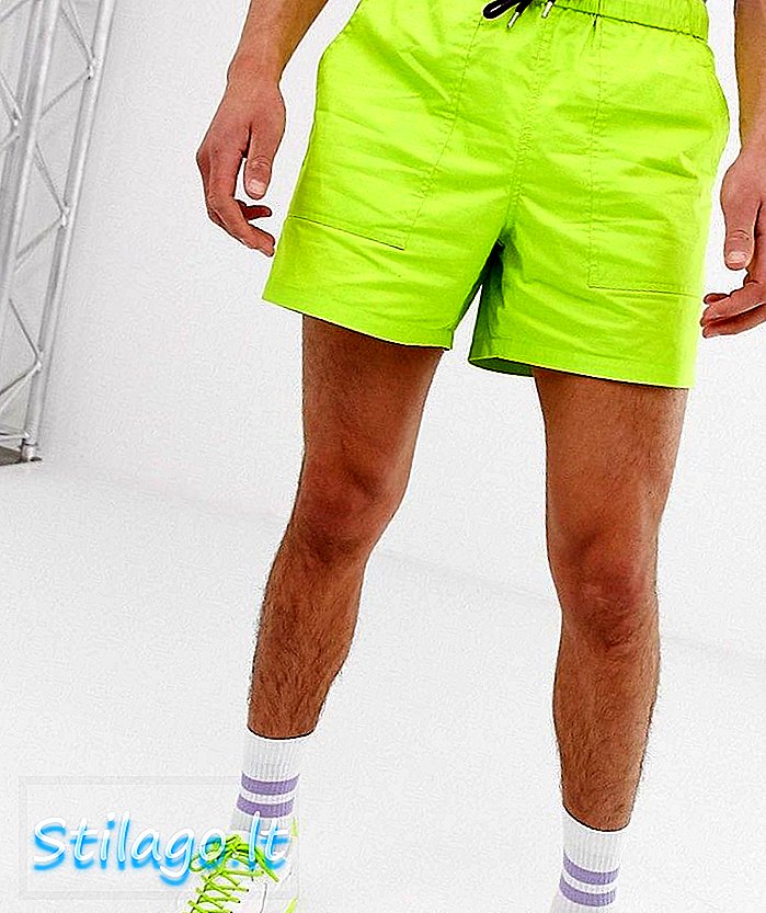 ASOS DESIGN seluar pendek yang lebih pendek dengan warna hijau neon dengan tali pusat kontras