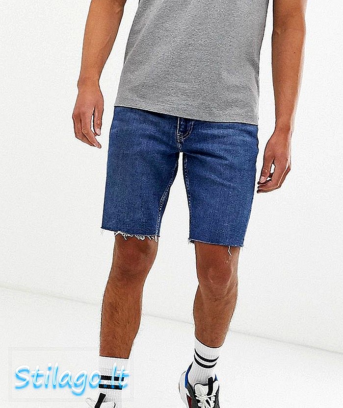 Calvin Klein Jeans Pride hem pendek asli ramping di midwash blue-Navy