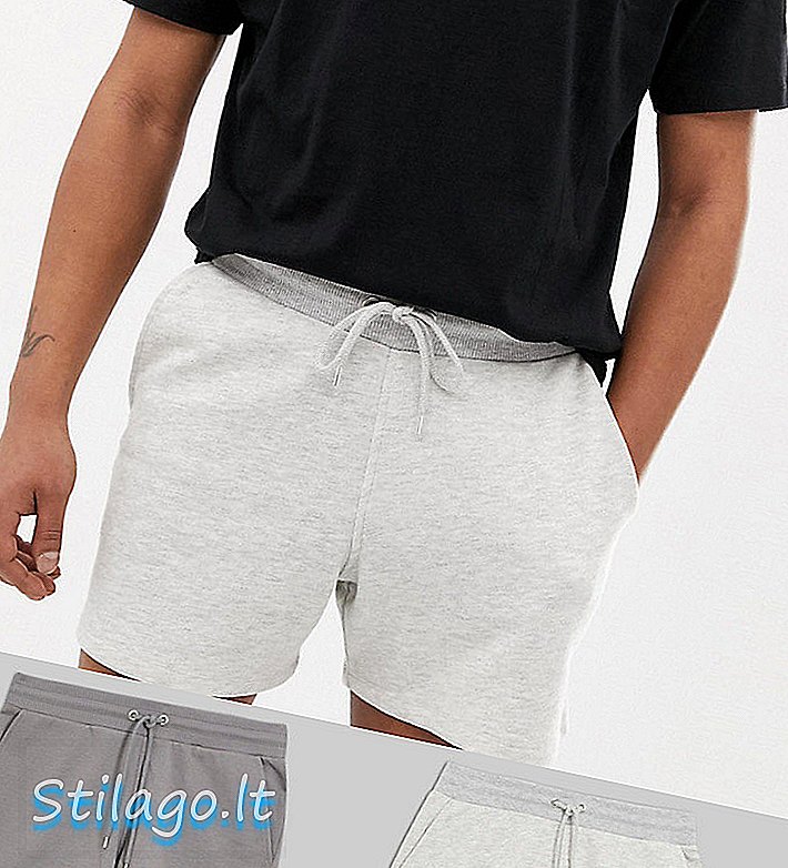 ASOS DESIGN - Pantaloncini in jersey, confezione da 2 in lunghezza più corta bianco marna / grigio-Multi