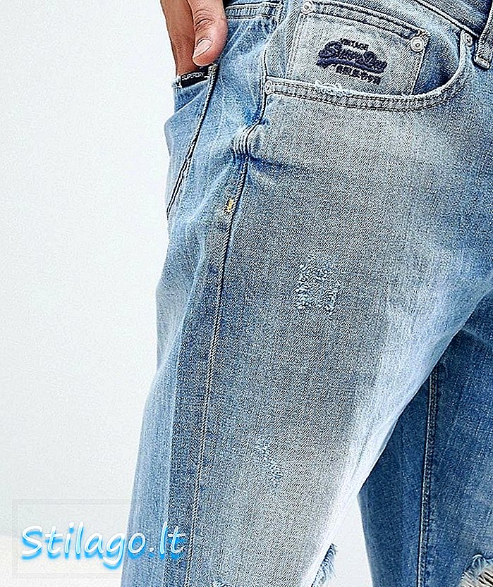 Pantalons curts de denim ajustats superdry amb genolls arrencats-Blau