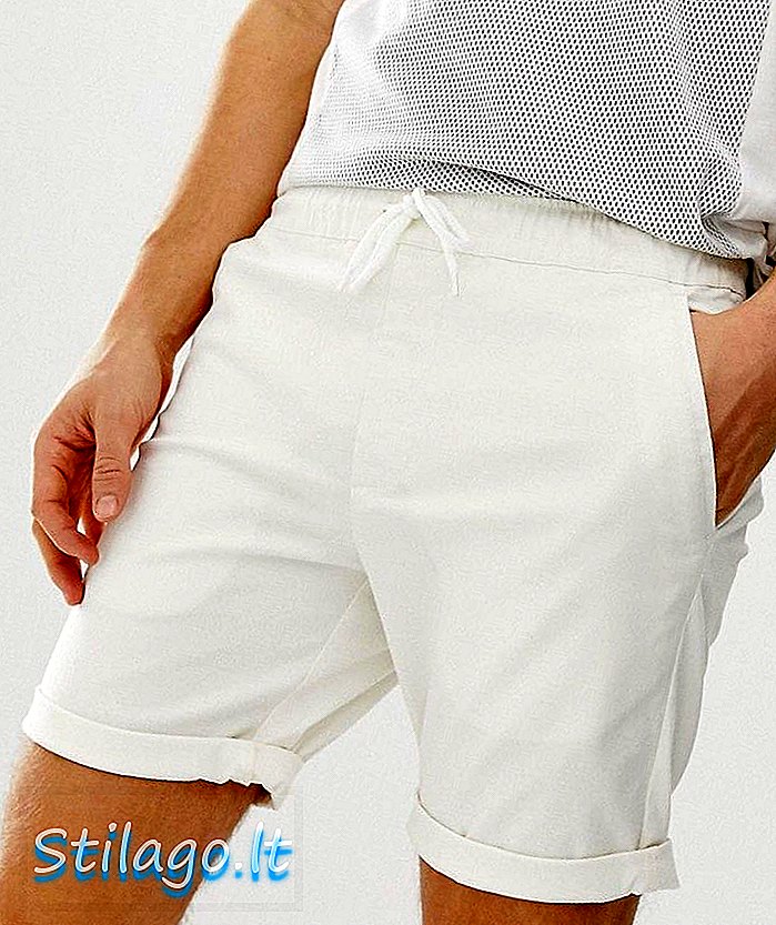 ASOS DESIGN - Chino corti slim con elastico in vita in bianco sporco