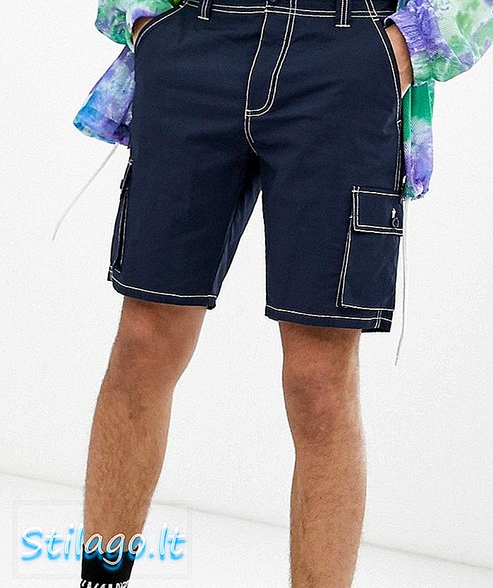 ASOS DESIGN - Pantaloncini cargo con cuciture a contrasto blu navy
