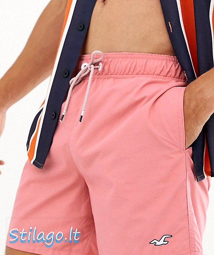 Pantalons curts de bany amb logo icona Hollister de color rosa