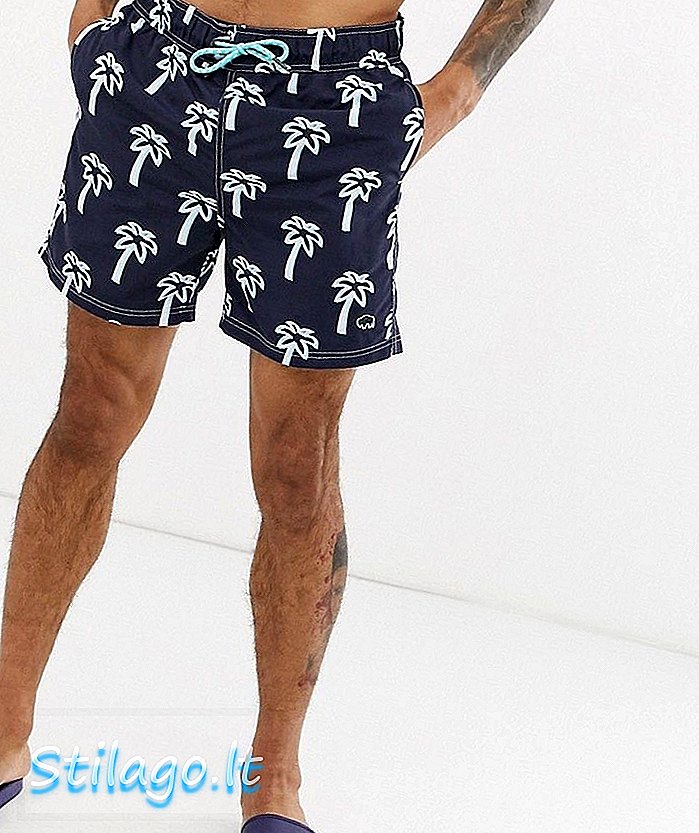 Shorts de baño Bellfield con estampado de palma en azul marino-negro