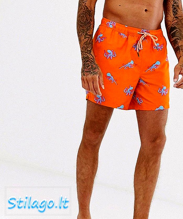 Burton Menswear zwemshort met octopus print in oranje