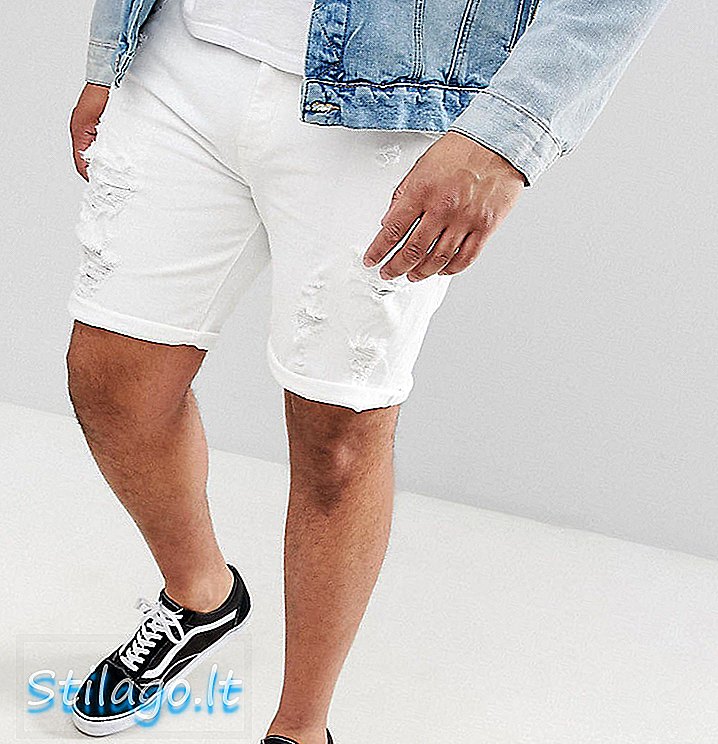 ASOS DESIGN Plus - Pantaloncini di jeans in magro bianco con stracci pesanti