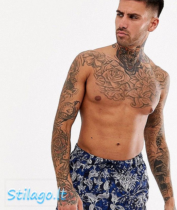 Shorts de baño seleccionados de Homme con estampado floral-azul marino