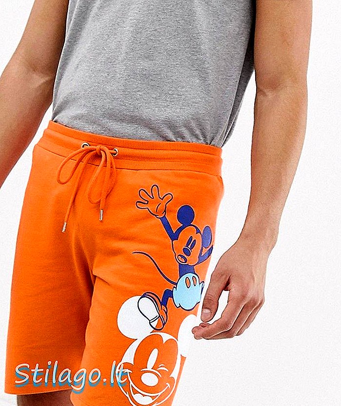 ASOS DESIGN кльощави къси панталони с принт Mickey Mouse-Orange