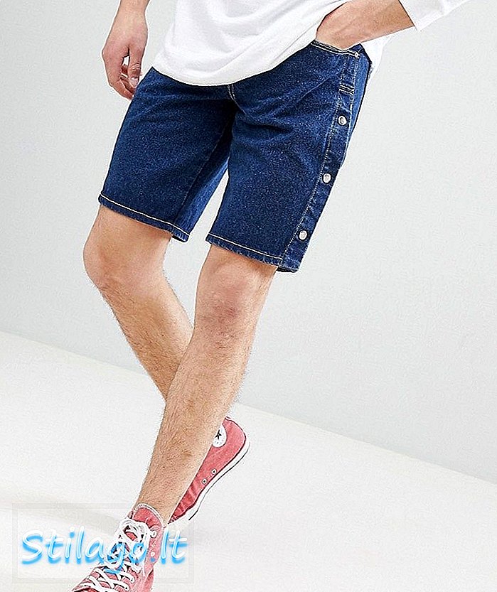 ASOS DESIGN - Short en jean délavé foncé avec poppers - Bleu
