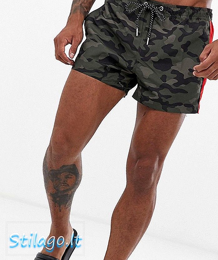 New Look swimshorts in camo with side strip-Green