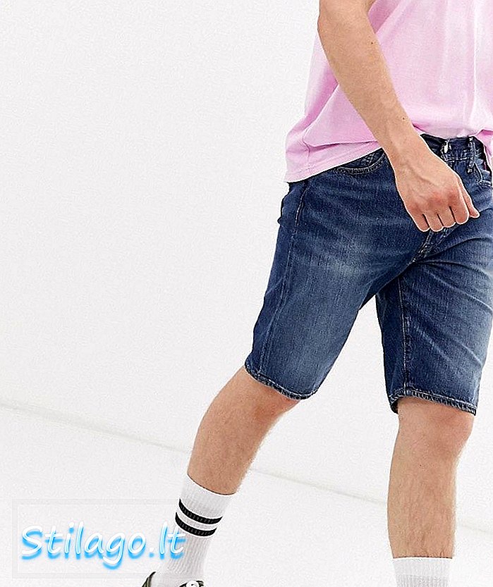 Shorts Levi's 501 in denim orlato dalla vestibilità regolare con toppa color metà lavaggio blu