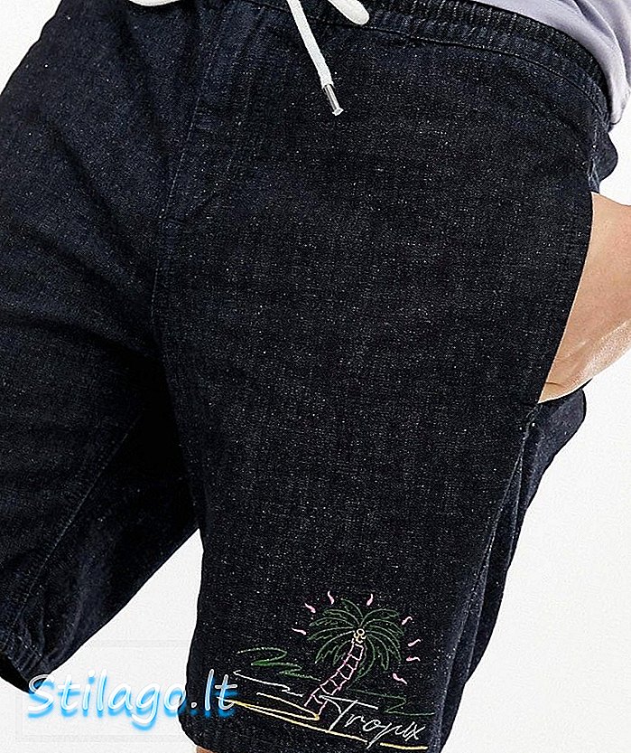 ASOS DESIGN ג'ינס בגודל רופף קצר באינדיגו עם רקמה-שחור