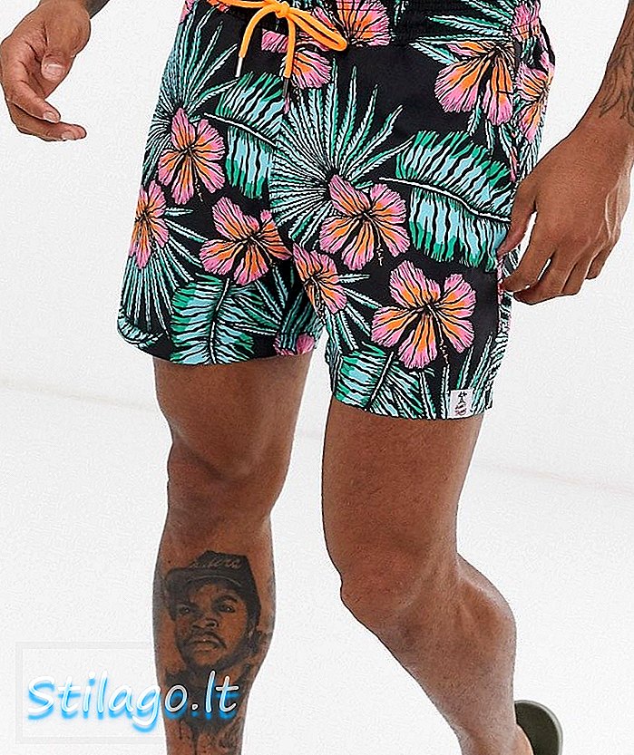 Hunky Trunks Hibiscus Print Swim Shorts in Short Length-Multi