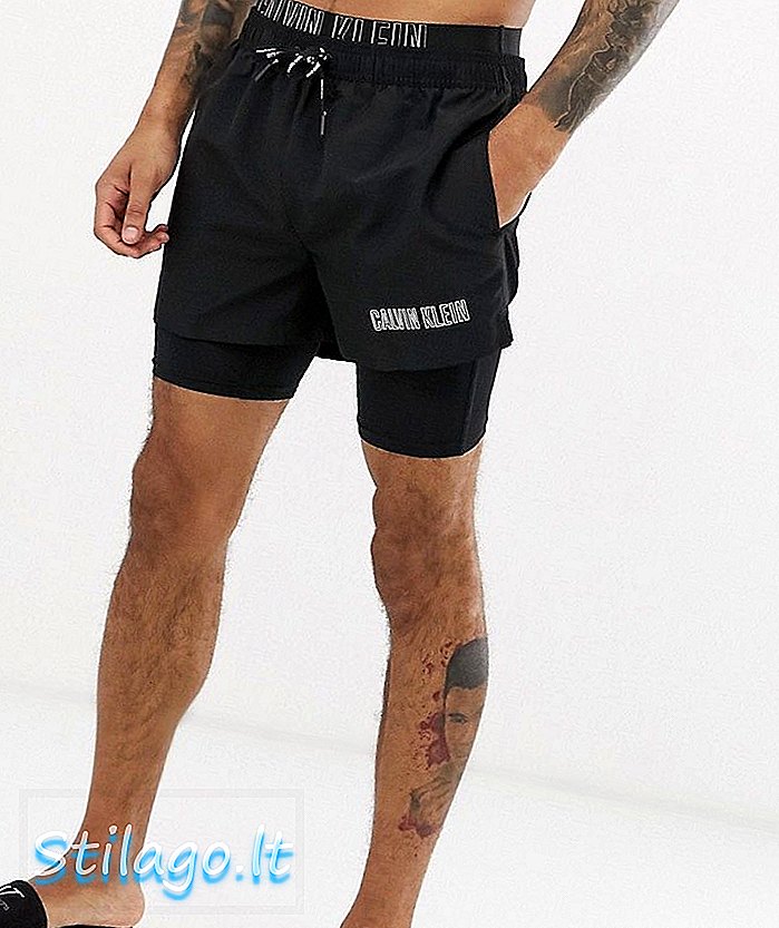 Calvin Klein Intense Power celana pendek berenang pinggang ganda dengan jammer hitam