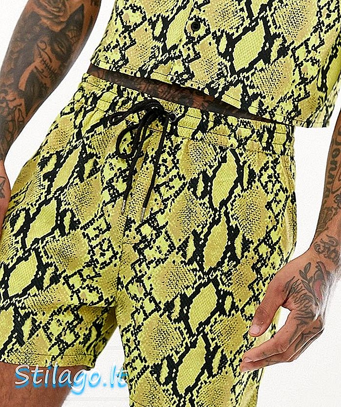 Another Influence Cropped Neon Snake Print Short Co-ord-Yellow