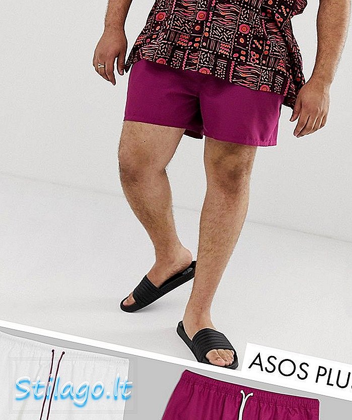 ASOS DESIGN Plus celana pendek berenang berwarna ungu & putih dengan simpanan panjang-Multi
