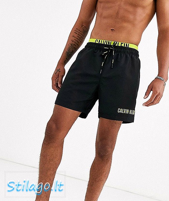 Calvin Klein средние шорты для плавания с двойным поясом - черные